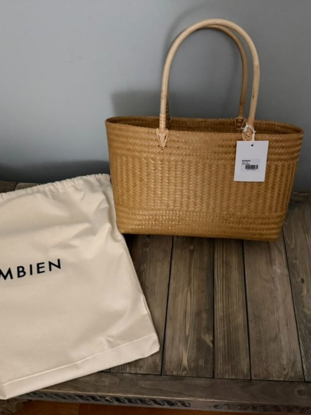 Bembien Annis Woven Rattan Tote Bag Natural NWT